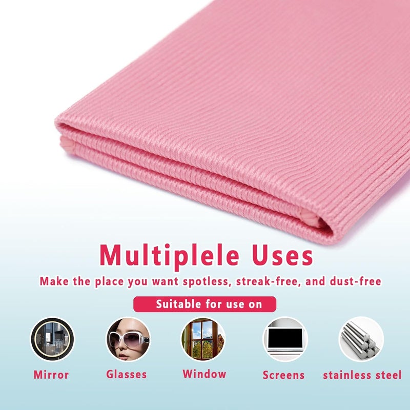 Misequal 6 Pack Glass Cleaning Cloth Microfiber Cleaning Cloth for Window Eyeglass Jewelry Windshields Mirrors and Stainless Steel (Pink) - Image 4